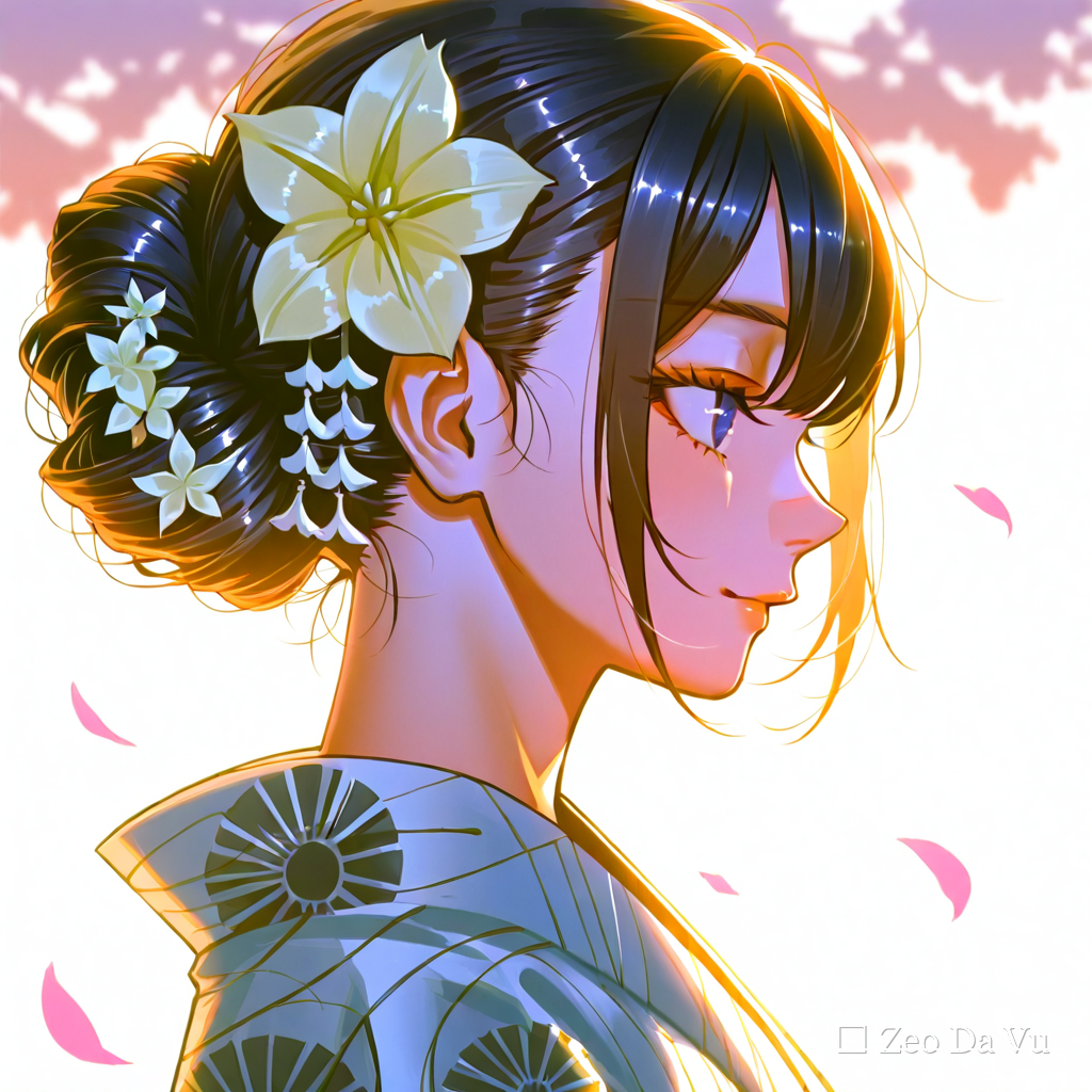 Yukata cài trâm hoa